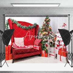 Aperturee - Aperturee Warm Indoor Red Sofa Tree Gift Box Christmas Backdrop