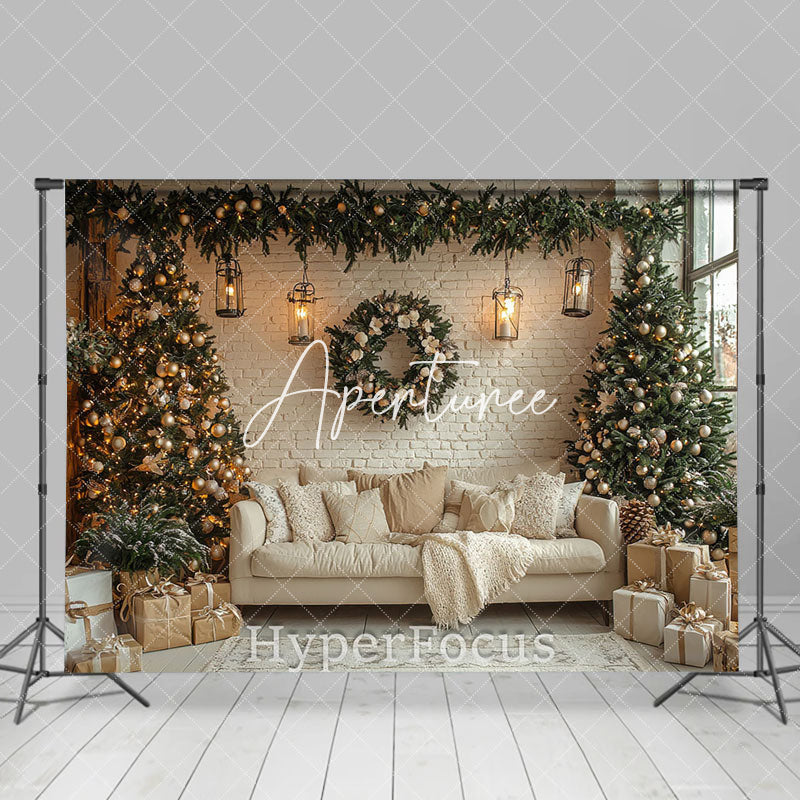 Aperturee - Aperturee Warm Indoor Room Sofa Wreath Christmas Vibe Backdrop