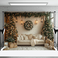 Aperturee - Aperturee Warm Indoor Room Sofa Wreath Christmas Vibe Backdrop