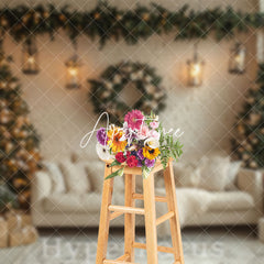 Aperturee - Aperturee Warm Indoor Room Sofa Wreath Christmas Vibe Backdrop