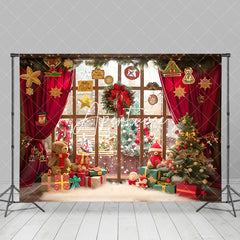 Aperturee - Aperturee Warm Interior Bear Red Curtain Christmas Backdrop