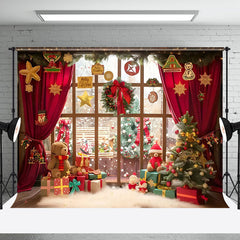 Aperturee - Aperturee Warm Interior Bear Red Curtain Christmas Backdrop