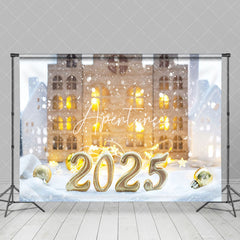 Aperturee - Aperturee Warm Light Buildings Snowy 2025 New Year Backdrop