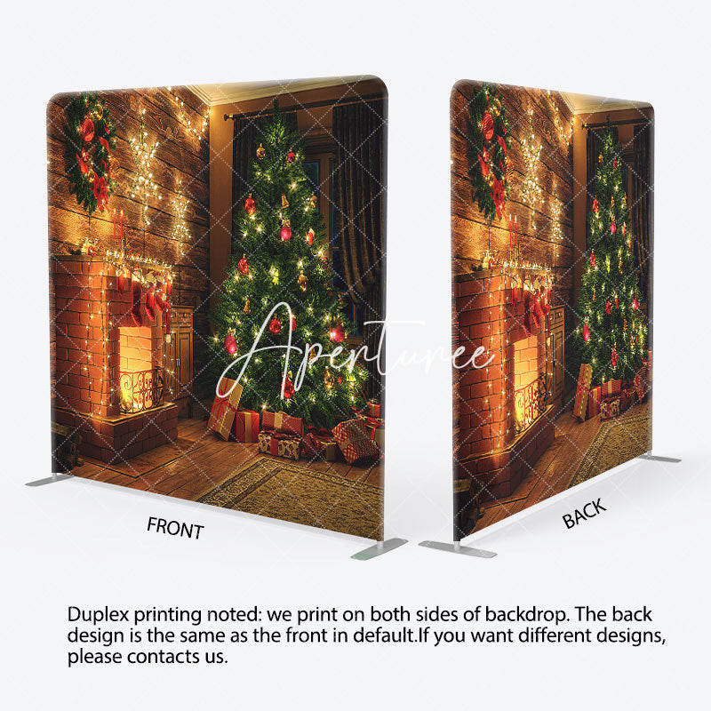 Aperturee - Aperturee Warm Light Fireplace Xmas Tree Pillow Cover Backdrop