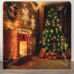 Aperturee - Aperturee Warm Light Fireplace Xmas Tree Pillow Cover Backdrop