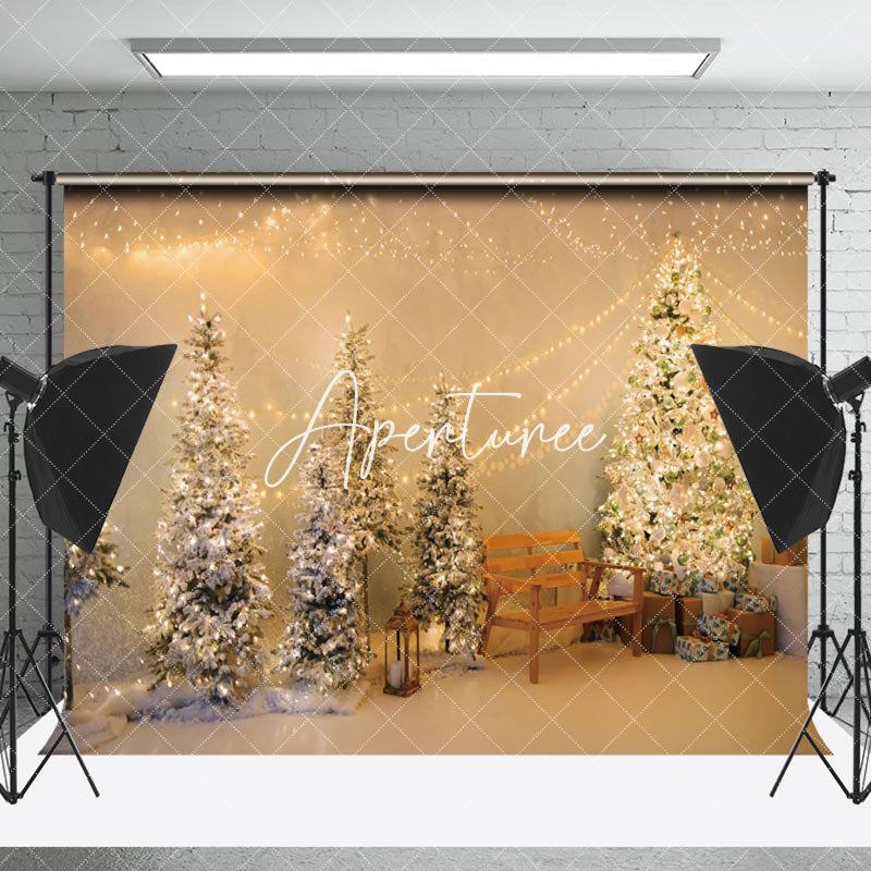 Aperturee - Aperturee Warm Light Strings Pine Trees Christmas Backdrop