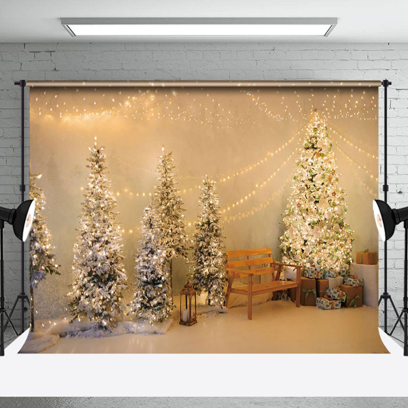 Aperturee - Aperturee Warm Light Twinkling Xmas Trees Christmas Backdrop