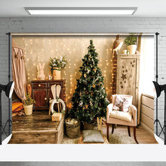 Aperturee - Aperturee Warm Log Style Bedroom Xmas Tree Christmas Backdrop