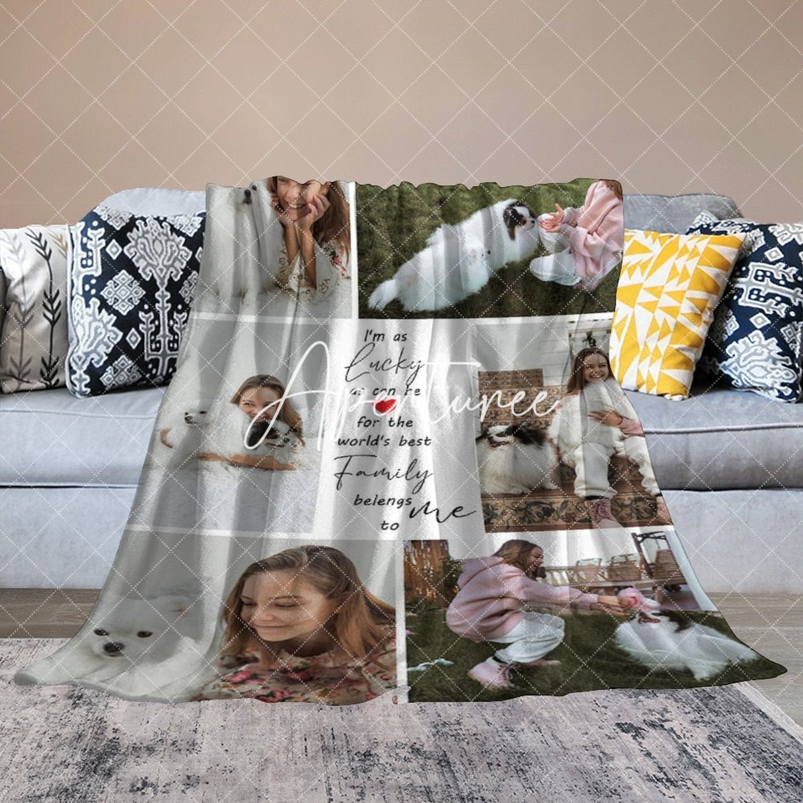 Aperturee - Aperturee Warm Pet With Family Personalized Photo Blanket