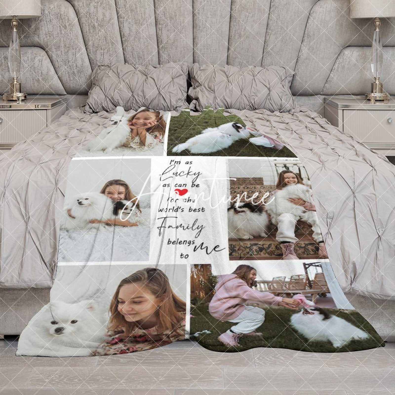 Aperturee - Aperturee Warm Pet With Family Personalized Photo Blanket