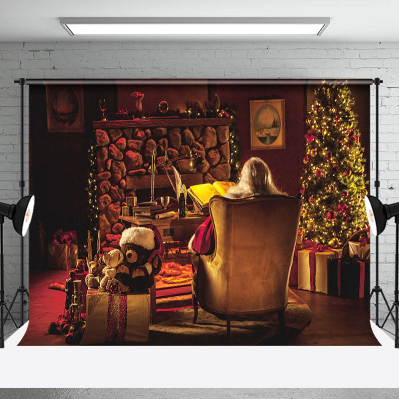 Aperturee - Aperturee Warm Room Fireplace Light Santa Christmas Backdrop