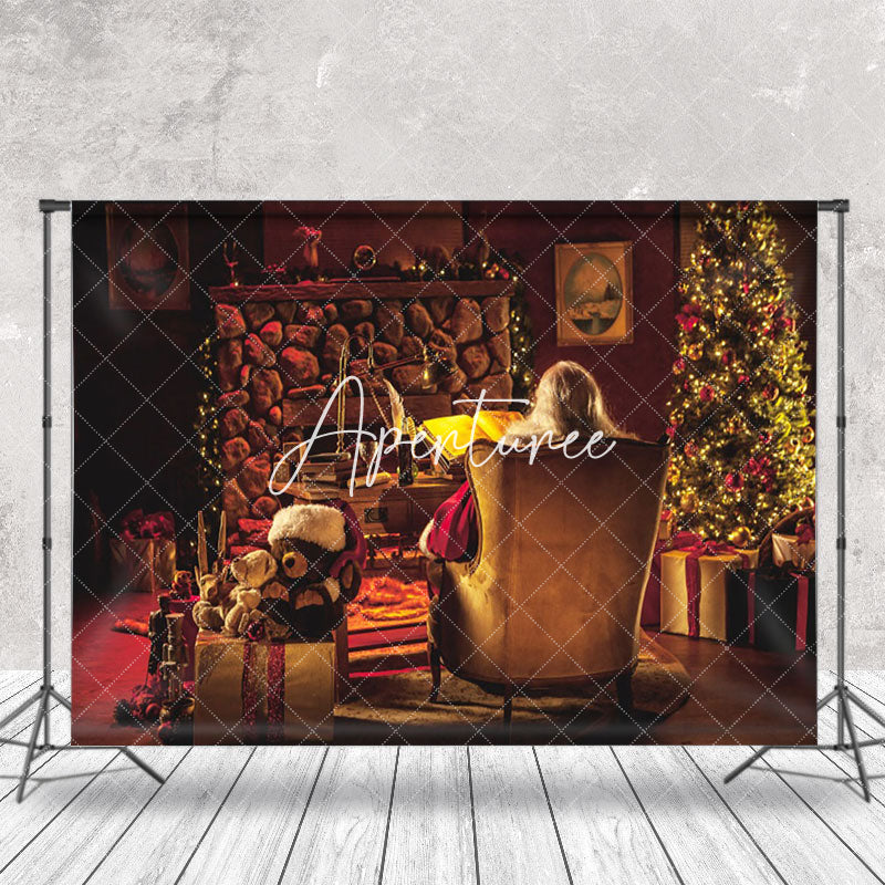 Aperturee - Aperturee Warm Room Fireplace Light Santa Christmas Backdrop