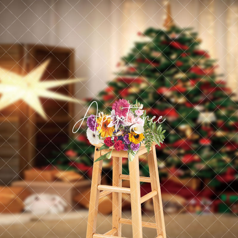 Aperturee - Aperturee Warm Room Star Twinkle Xmas Tree Christmas Backdrop