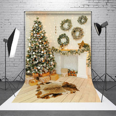 Aperturee - Aperturee Warm Room Wreath Fireplace Tree Christmas Backdrop