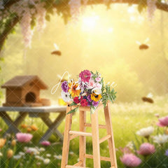 Aperturee - Aperturee Warm Sunlight Spring Bee Floral Garden Photo Backdrop