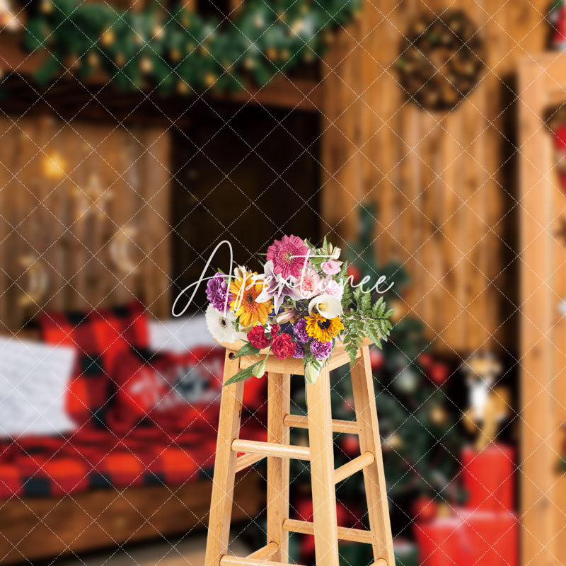 Aperturee - Aperturee Warm Wooden Room Festive Christmas Vibe Backdrop