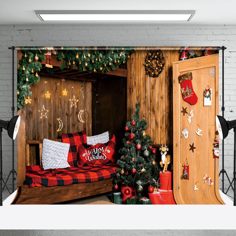 Aperturee - Aperturee Warm Wooden Room Festive Christmas Vibe Backdrop