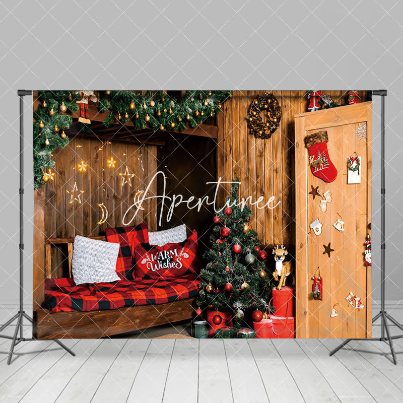 Aperturee - Aperturee Warm Wooden Room Festive Christmas Vibe Backdrop