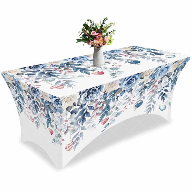 Aperturee - Aperturee Watercolor Blossom Flower Leaves Stretch Table Cover