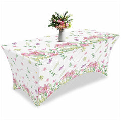 Aperturee - Aperturee Watercolor Blossom Pink Flower Stretch Table Cover