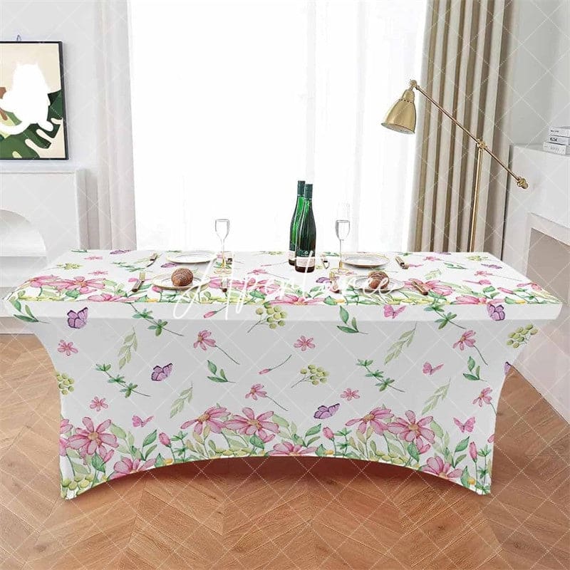 Aperturee - Aperturee Watercolor Blossom Pink Flower Stretch Table Cover