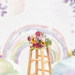 Aperturee - Aperturee Watercolor Floral Cloud Rainbow Cake Smash Backdrop