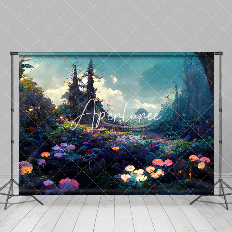 Aperturee - Aperturee Watercolor Floral Sky Fairy Wonderland Photo Backdrop