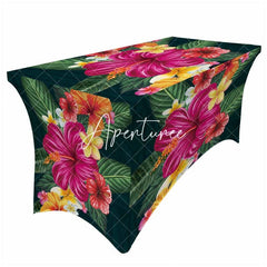 Aperturee - Aperturee Watercolor Flowers Tropical Hawaii Stretch Table Cover