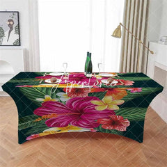 Aperturee - Aperturee Watercolor Flowers Tropical Hawaii Stretch Table Cover