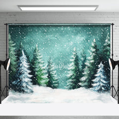 Aperturee - Aperturee Watercolor Green Pine Tree Winter Wonderland Backdrop