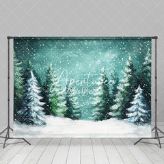 Aperturee - Aperturee Watercolor Green Pine Tree Winter Wonderland Backdrop