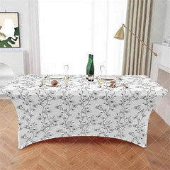 Aperturee - Aperturee Watercolor Grey Flower Leaves Stretch Table Cover