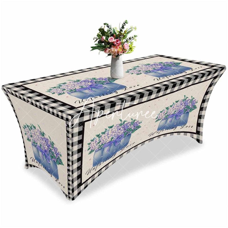 Aperturee - Aperturee Watercolor Hydrangea Flower Vase Stretch Table Cover