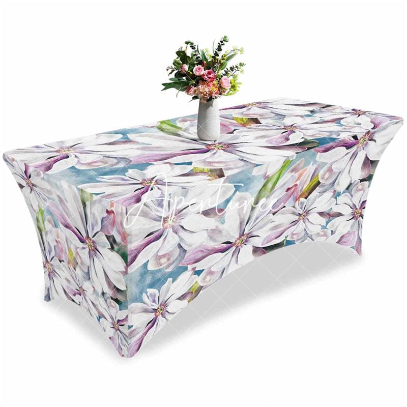 Aperturee - Aperturee Watercolor Magnolia Blossom Floral Stretch Table Cover