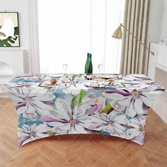 Aperturee - Aperturee Watercolor Magnolia Blossom Floral Stretch Table Cover