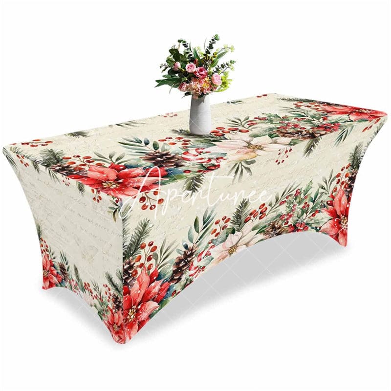 Aperturee - Aperturee Watercolor Poinsettia Sweet Simple Stretch Table Cover