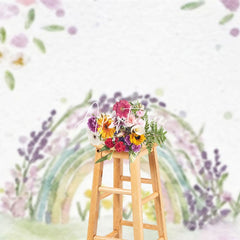 Aperturee - Aperturee Watercolor Rainbow Floral Plant Cake Smash Backdrop