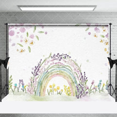 Aperturee - Aperturee Watercolor Rainbow Floral Plant Cake Smash Backdrop