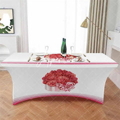 Aperturee - Aperturee Watercolor Red Rose Flower Bowknot Stretch Table Cover