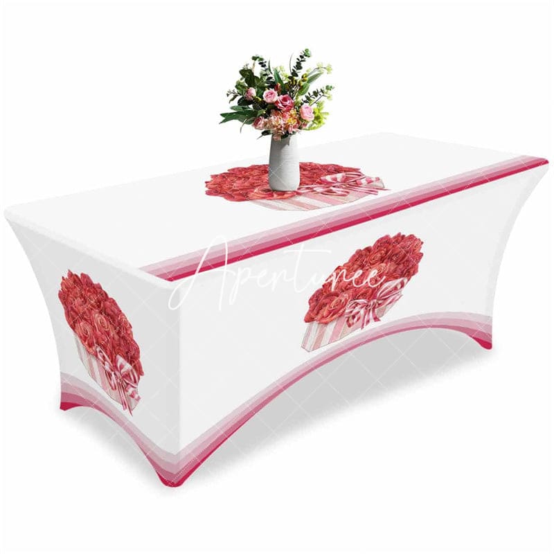 Aperturee - Aperturee Watercolor Red Rose Flower Bowknot Stretch Table Cover