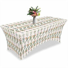 Aperturee - Aperturee Watercolor Repeat Flower Green Leaf Stretch Table Cover