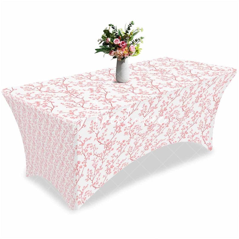 Aperturee - Aperturee Watercolor Seamless Pink Flower Stretch Table Cover