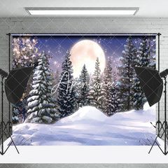 Aperturee - Aperturee Watercolor Snow Pine Forest Full Moon Winter Backdrop