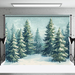 Aperturee - Aperturee Watercolor Snowflake Pine Forest Winter Backdrop