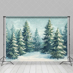 Aperturee - Aperturee Watercolor Snowflake Pine Forest Winter Backdrop