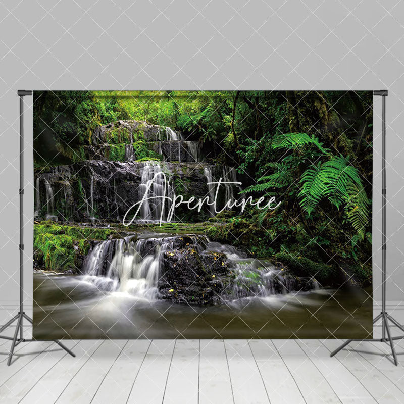 Aperturee - Aperturee Waterfall Scene Luxuriant Green Vegetation Backdrop