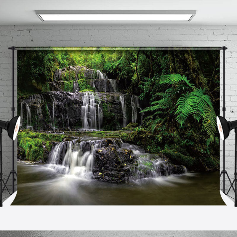 Aperturee - Aperturee Waterfall Scene Luxuriant Green Vegetation Backdrop