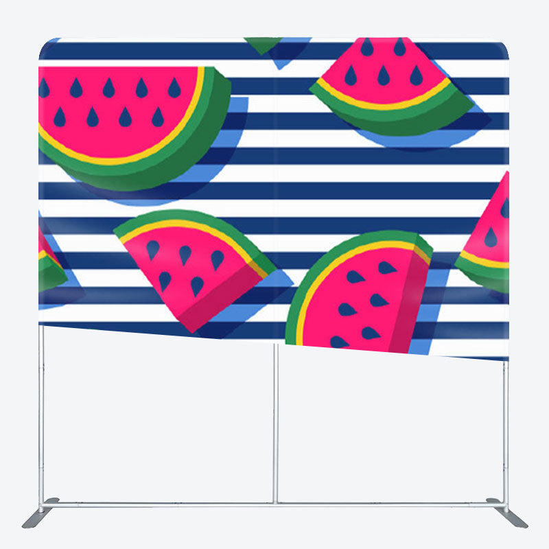 Aperturee - Aperturee Watermelon Indigo And White Stripe Fabric Backdrop