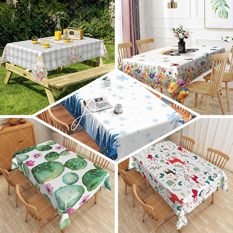 Aperturee - Aperturee Wavy Blue And Grey Print Rectangular Tablecloth