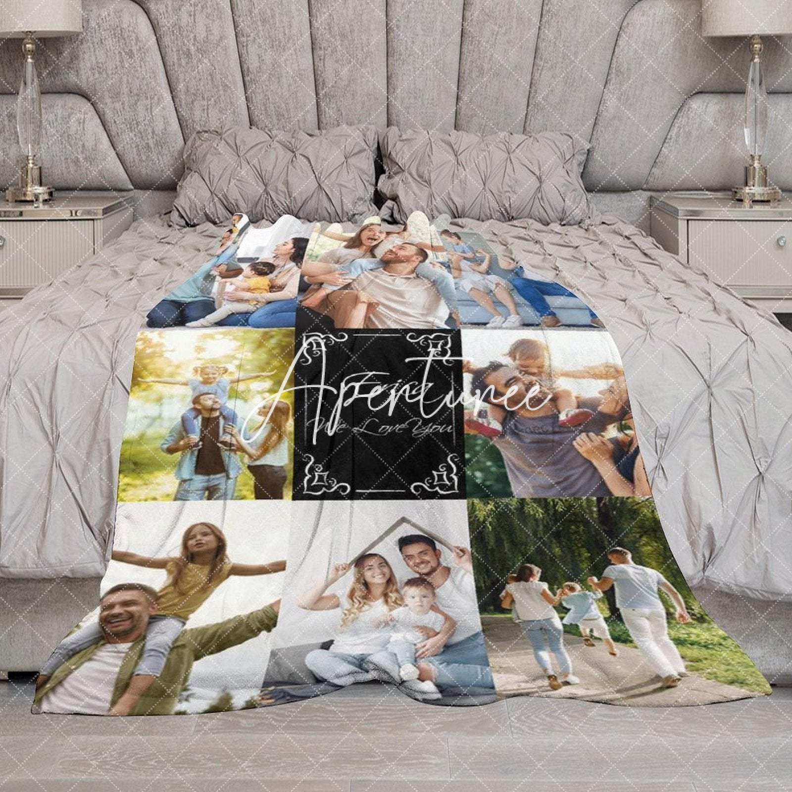 Aperturee - Aperturee We Love You Custom Baby Name Family Photo Blanket